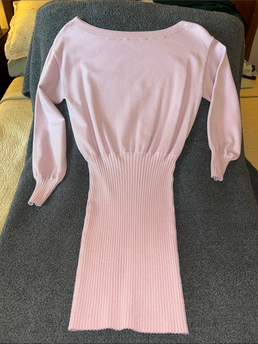 Light Pink Ribbed Knit Long Sleeve Dress